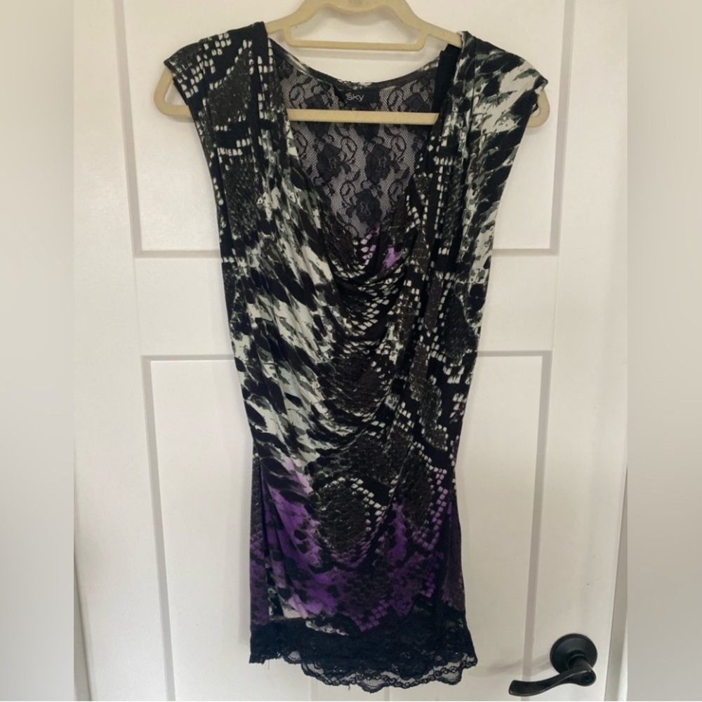Sky women’s Y2K Mini cocktail snake print lace dress size small.